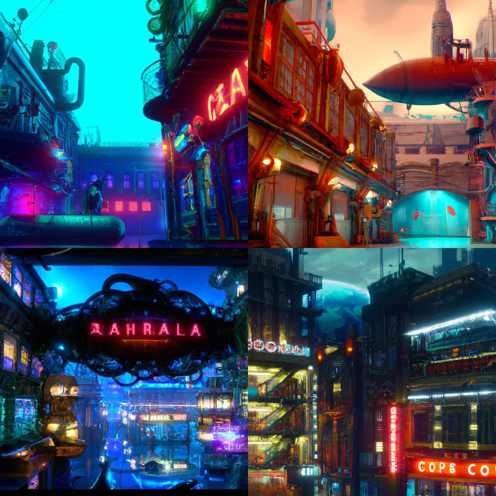 Cyberpunk NeoTokyo Town Square at Night