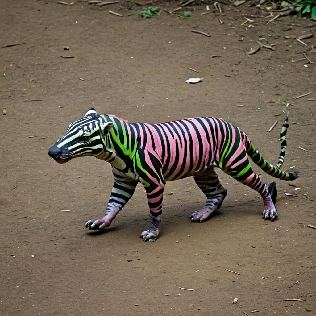 Rare Pink and Green Striped Emborard Animal