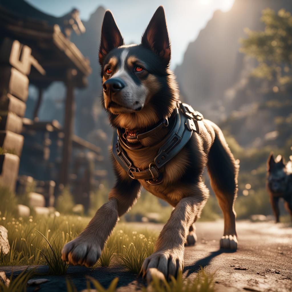 Dogs in 3D Game Cinematic Style