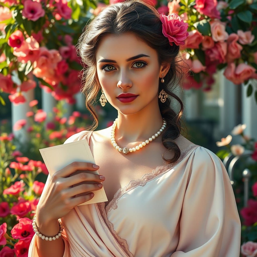 Uma linda e atraente mulher siciliana, em pé em uma varanda ...