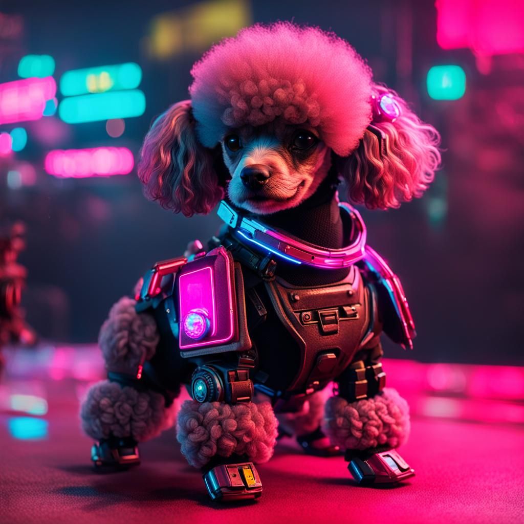 Cyberpunk Toy Poodle in Futuristic Armor