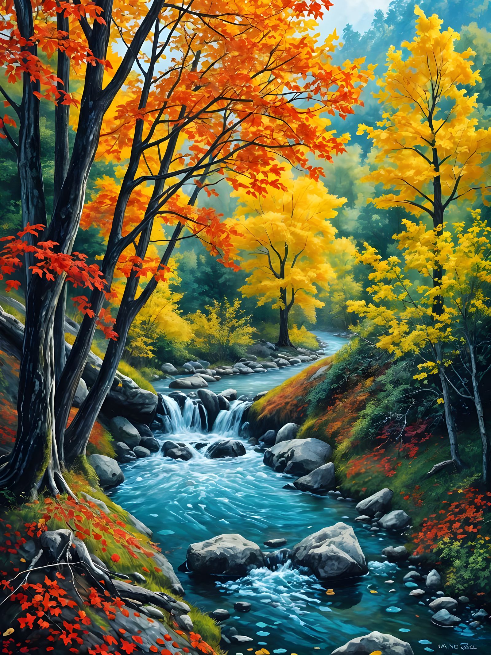 Autumn Landscape in Neo-Impressionistic Impasto Style