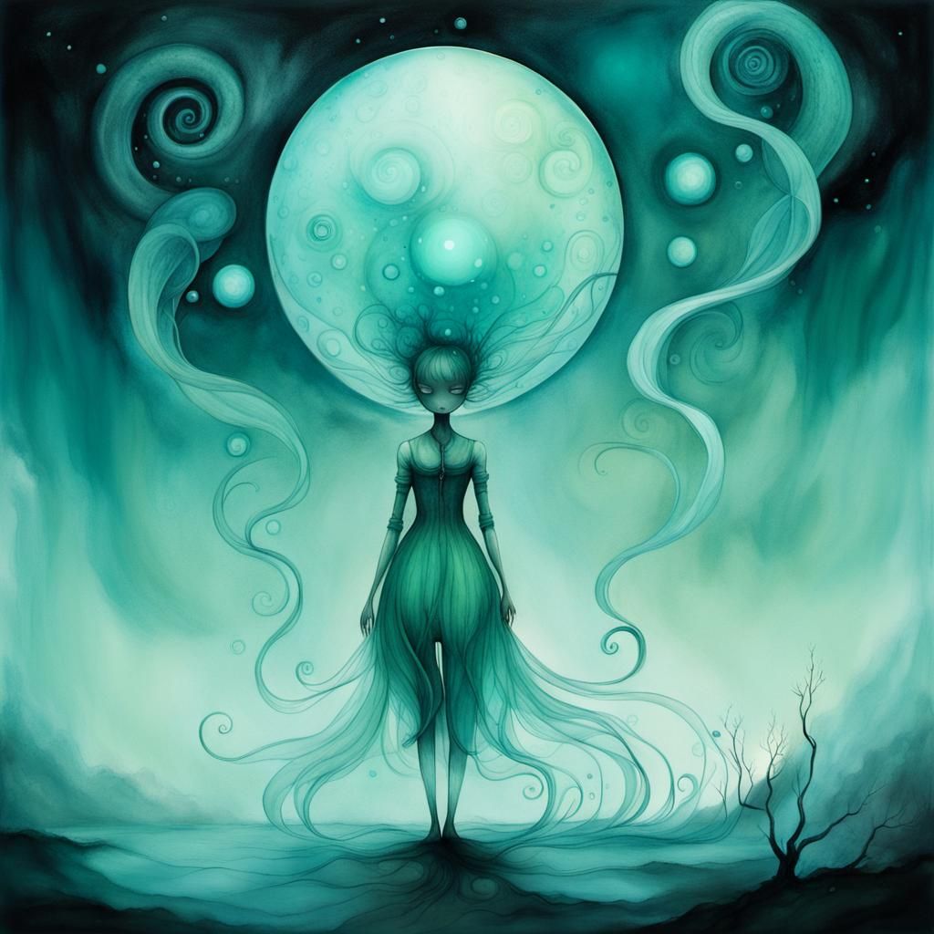 Lone Figure in Dark Void: Surreal Dark Fantasy