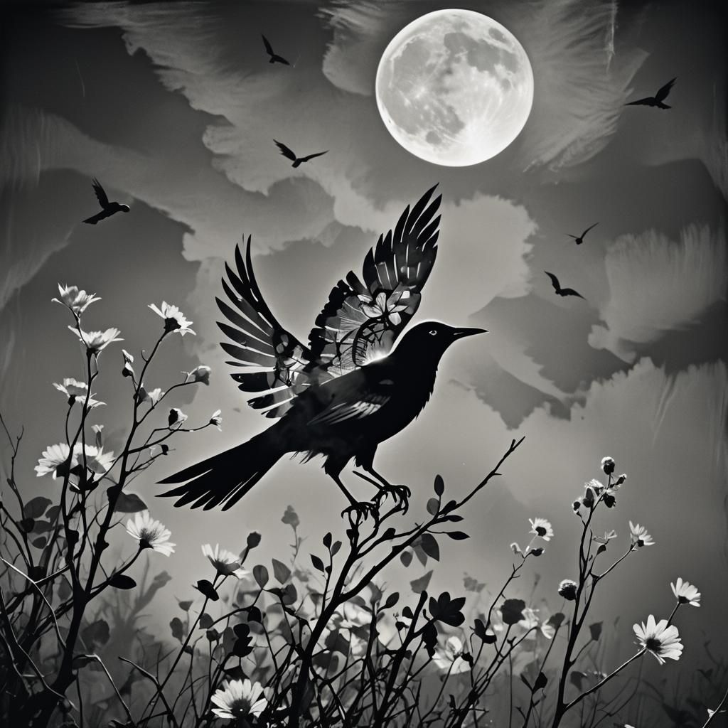 Surreal Digital Photogram. Close-up. A figure with broken wi...