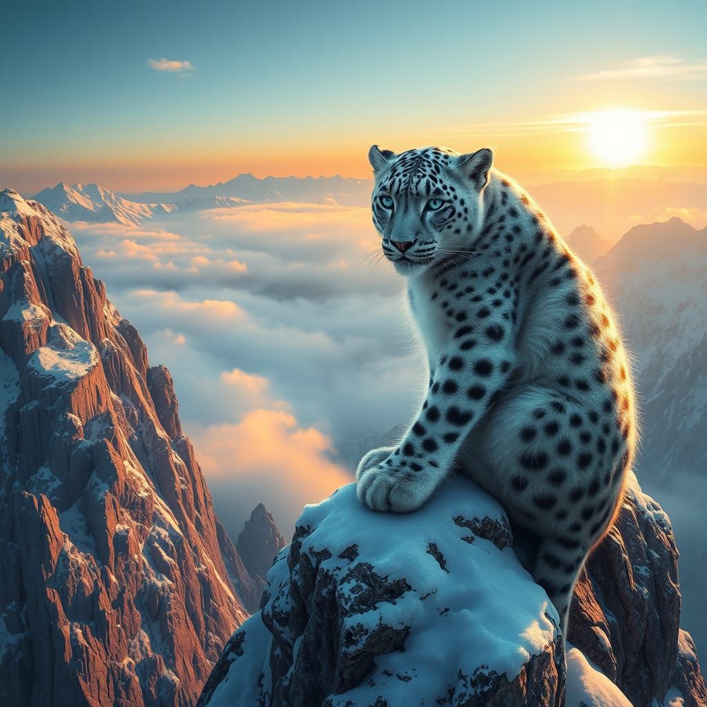 Snow Leopard in Hyperrealistic Style