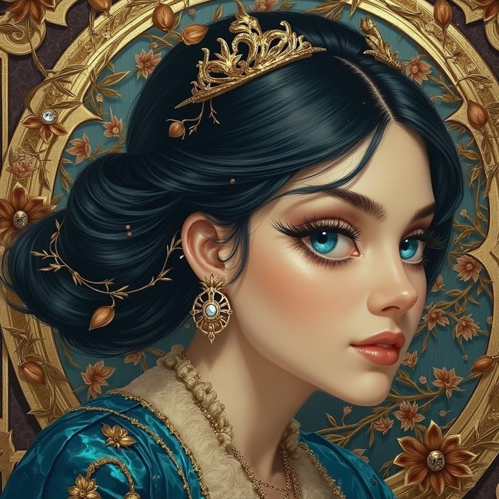 Ornate Portrait of Woman with Blue Eye