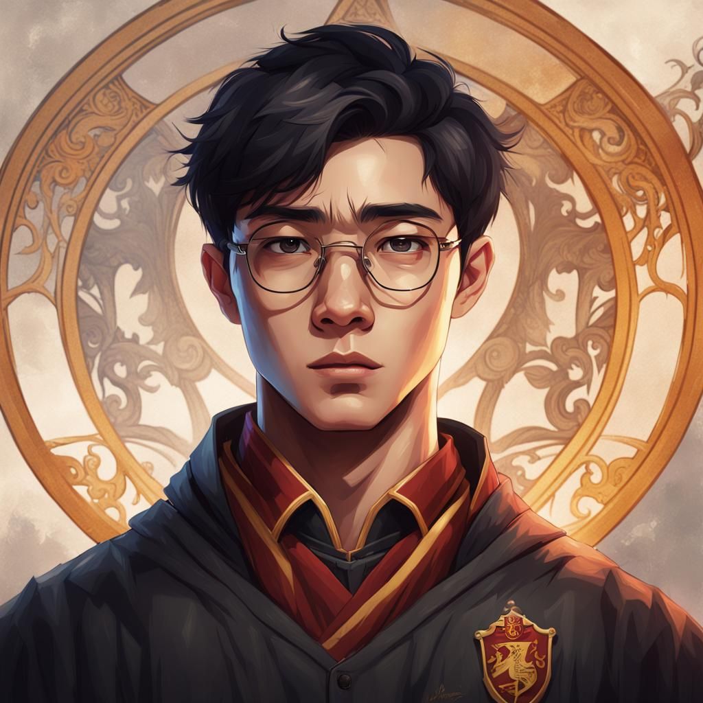 Gryffindor Student Portrait in Art Nouveau Style