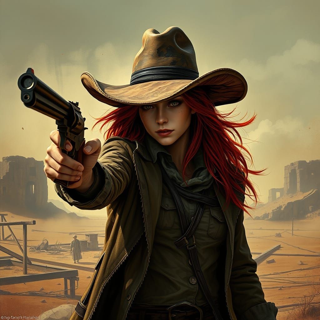 Post-Apocalyptic Cowgirl in Desolate Wasteland