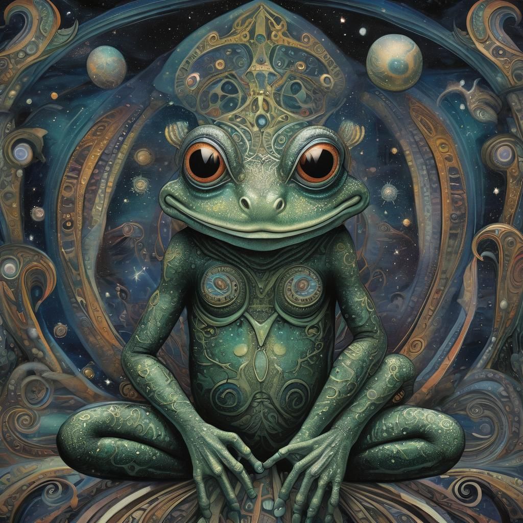 Cosmic Bohemian Frog in Surreal Style