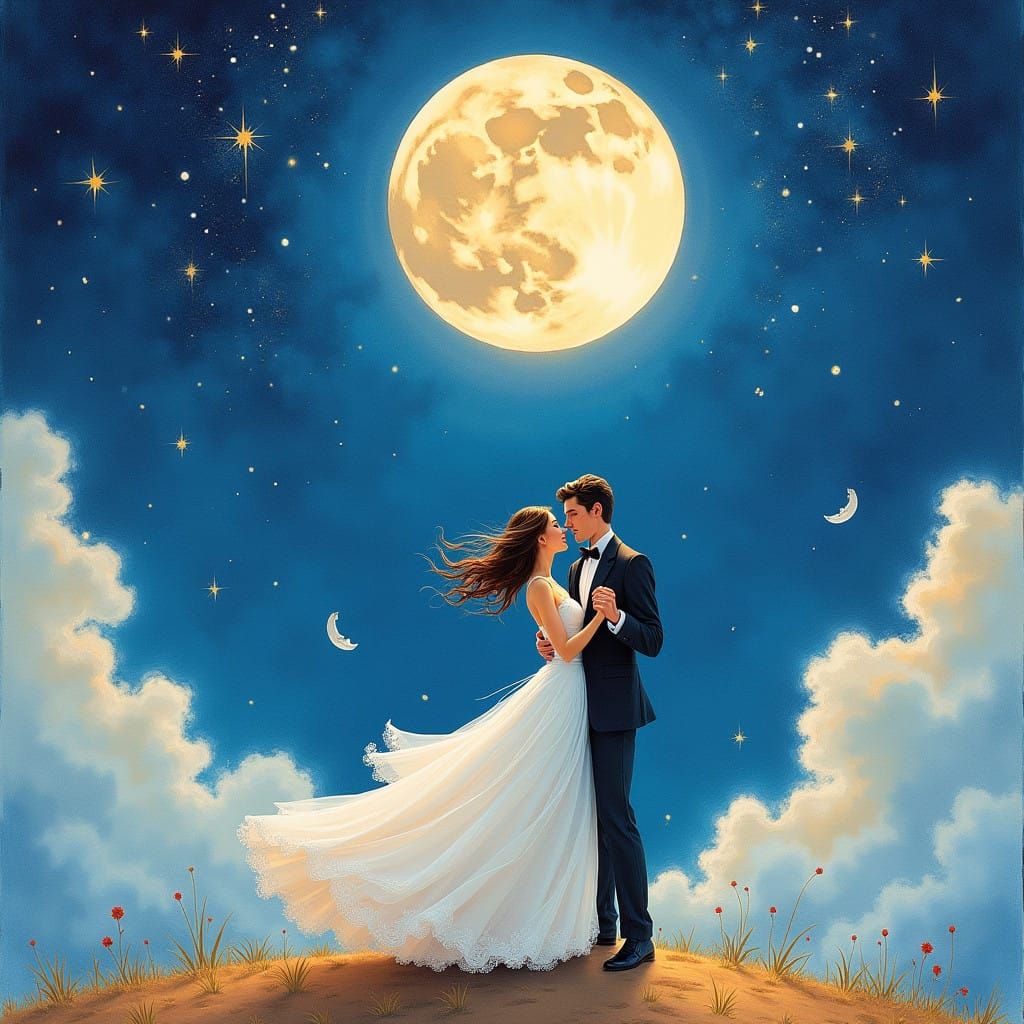 Couple Dancing Under a Full Moonlit Night