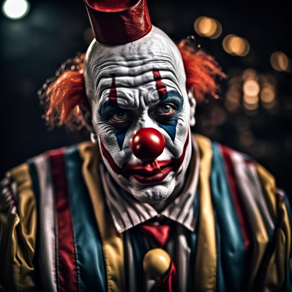 Hyperrealistic Sad Clown in Sharp Focus