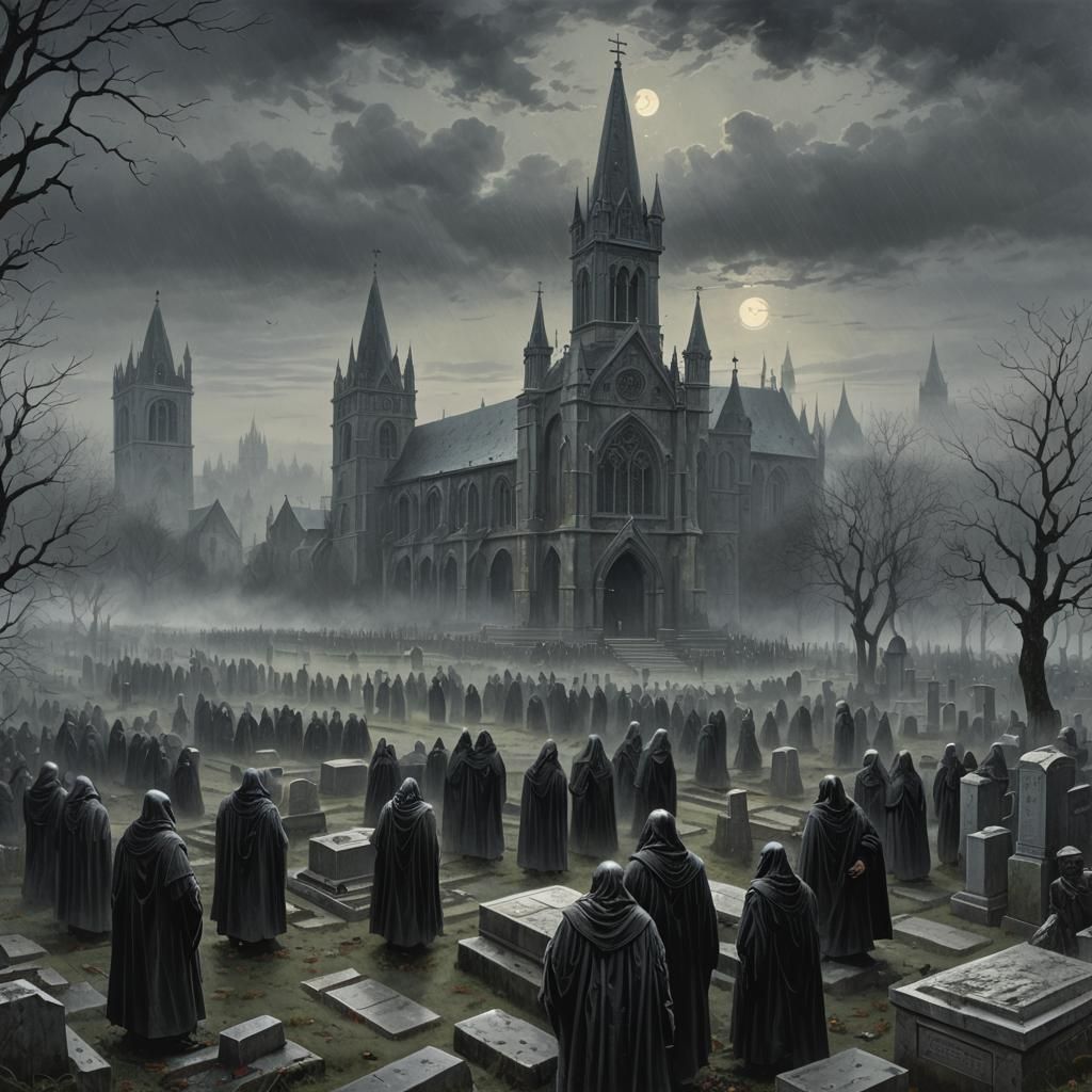 Misty Medieval Tomb in Cemetery