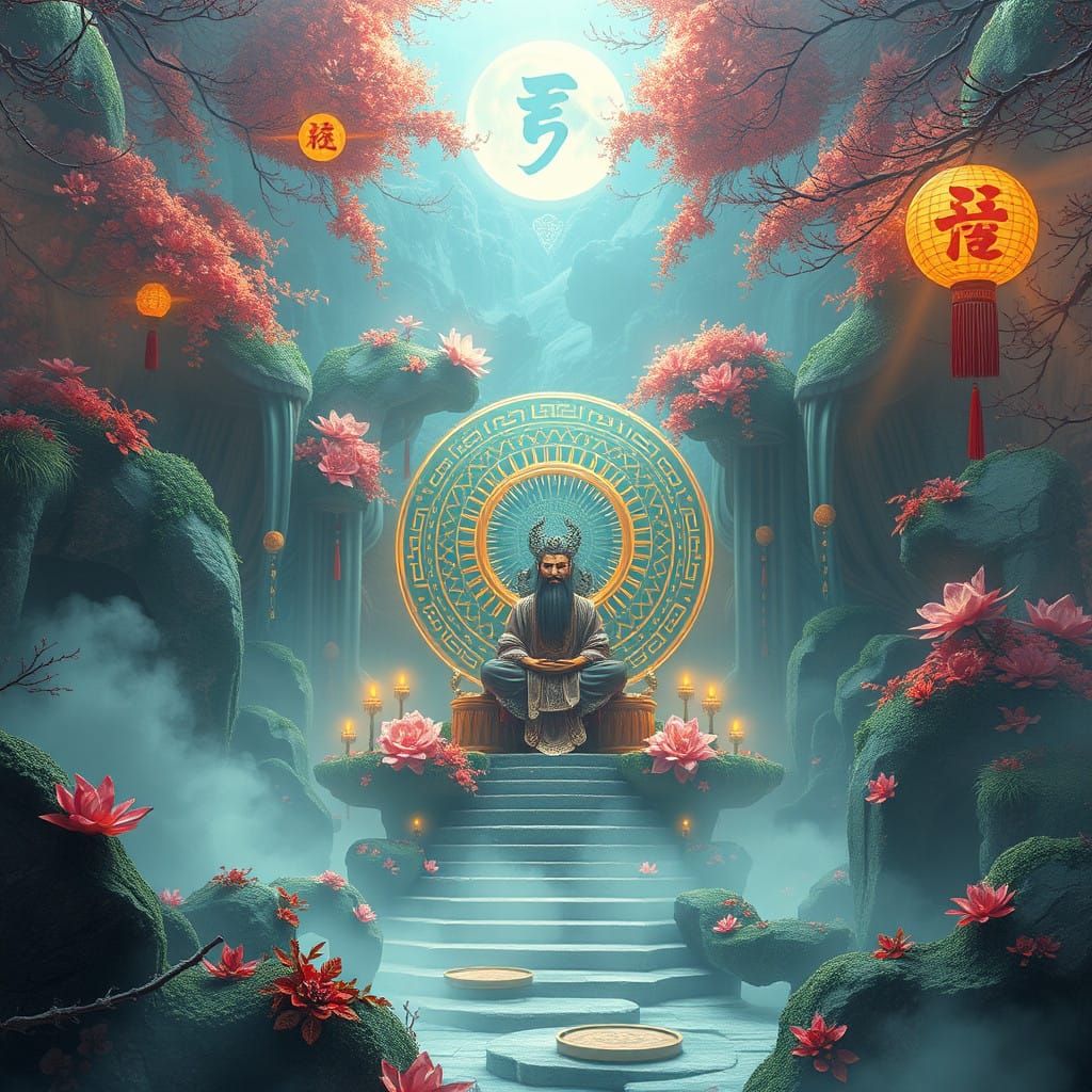 Surreal Tao Landscape in Vibrant, Dreamlike Style