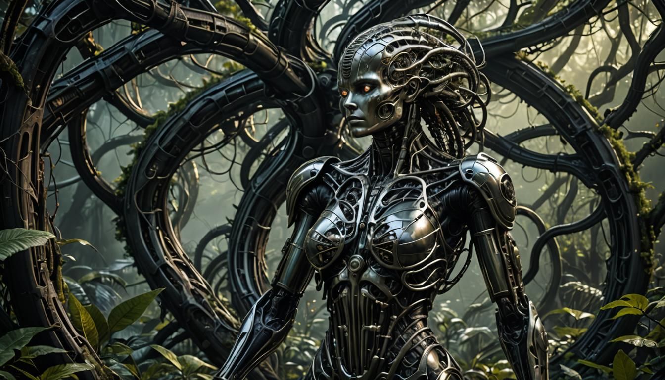 Biomechanical Woman: A Biopunk Floral Hybrid