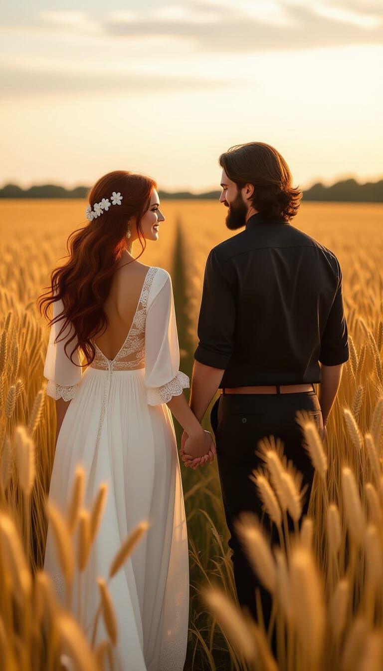 Couple in Golden Wheat Field, Cinematic Style