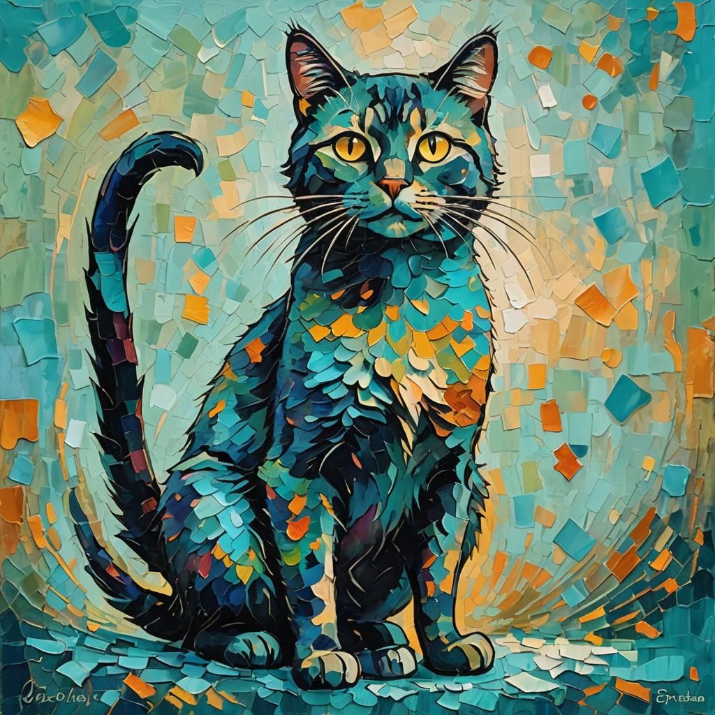 Stylized Cat Silhouette in Neo-Impressionist Style