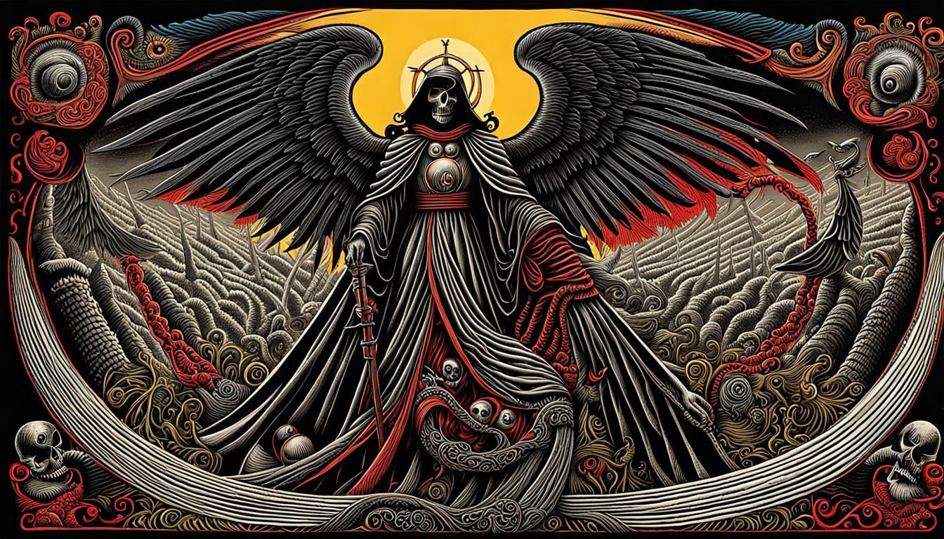 Angel of Death in Surreal Horror Style