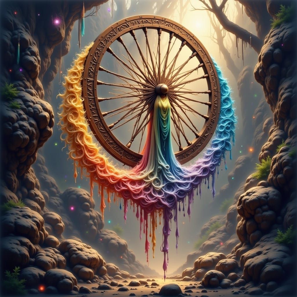 Cosmic Loom: Rainbow Threads Weaving Fate