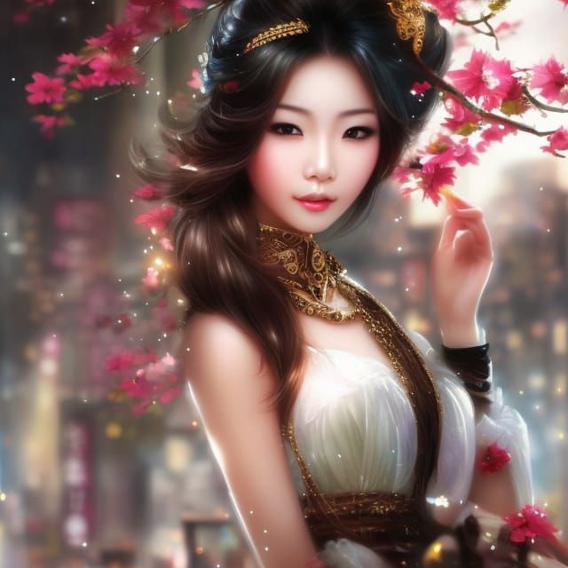 Beautiful Asian Student in Tokyo: Royo Splash Art