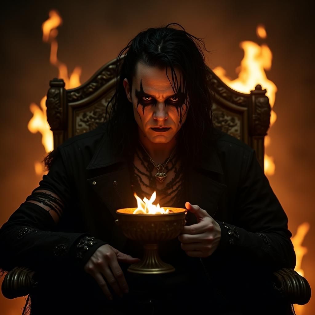 Brooding Emo King on Throne with Flames