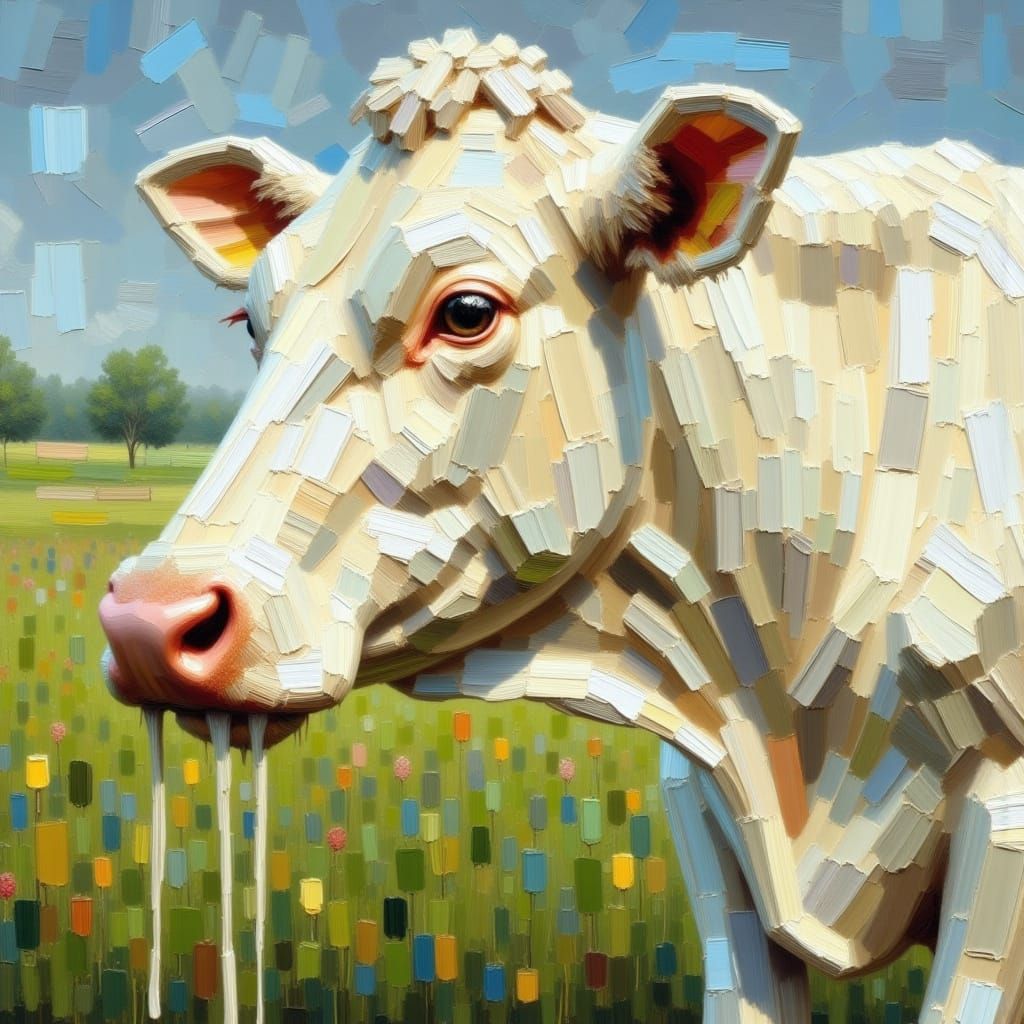 White Chocolate Cow in Lush Green Landscape