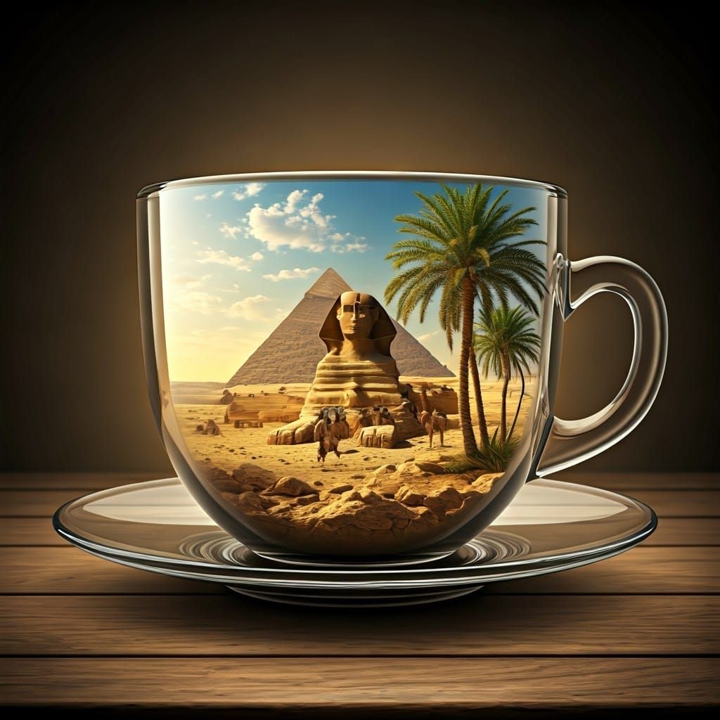 Miniature Egyptian World Inside Crystal Teacup