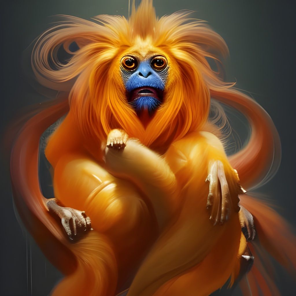 Eldritch Golden Lion Tamarin Portrait in Art Nouveau Style