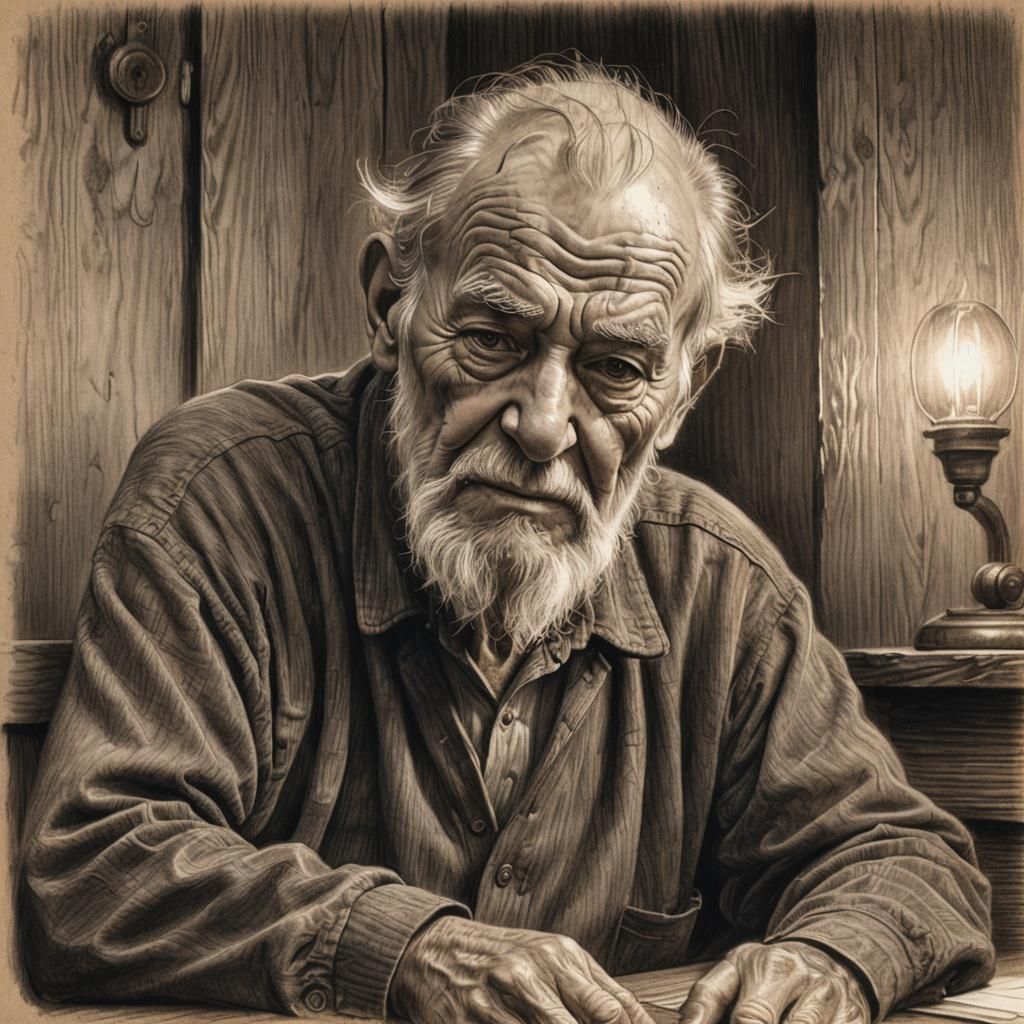 Detailed Pencil Sketch of a Wise Old Man