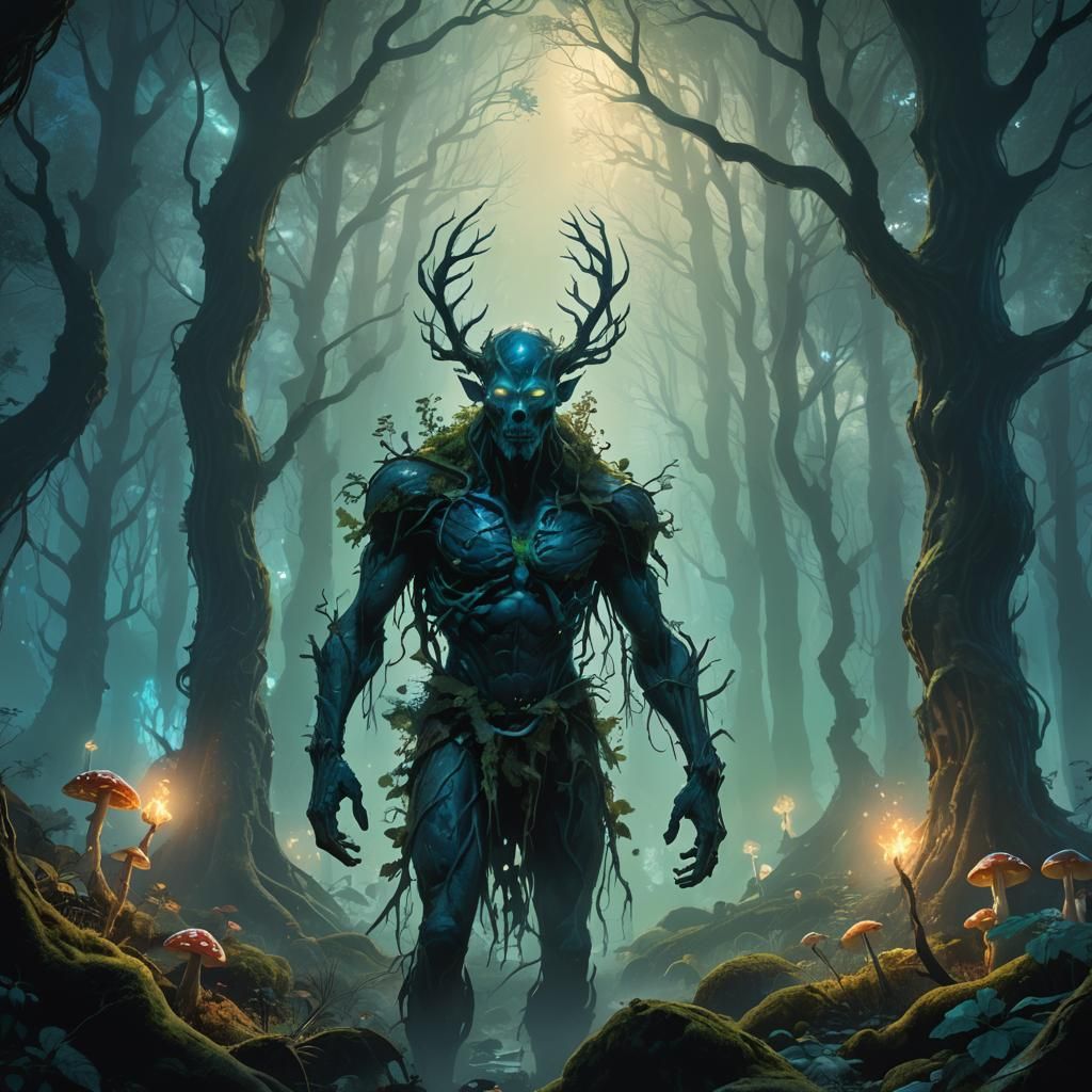 Mystical Skin Walker in Enchanted Forest: Fantasy Art