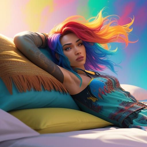 Hyperrealistic Bed in Vibrant Splash Art Style