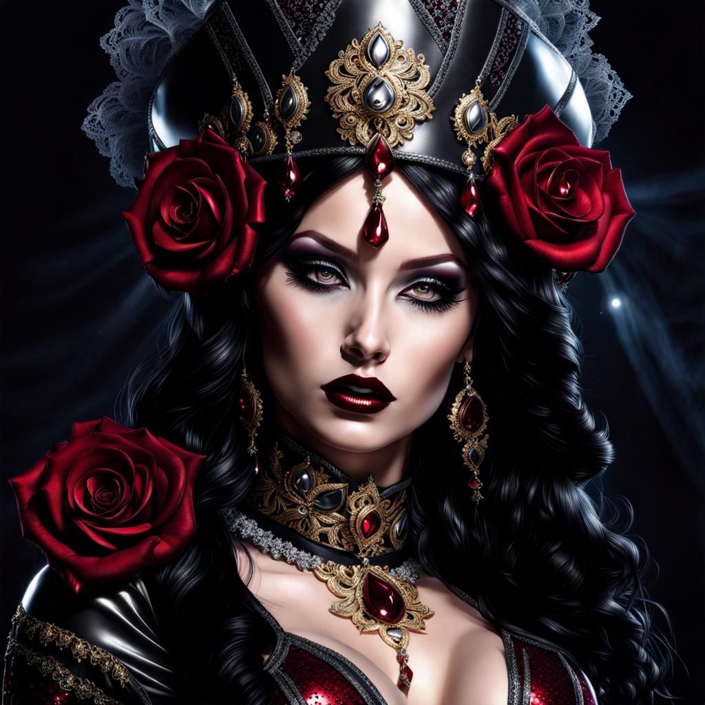 Gothic Latex Mistress with Roses, Splash Art