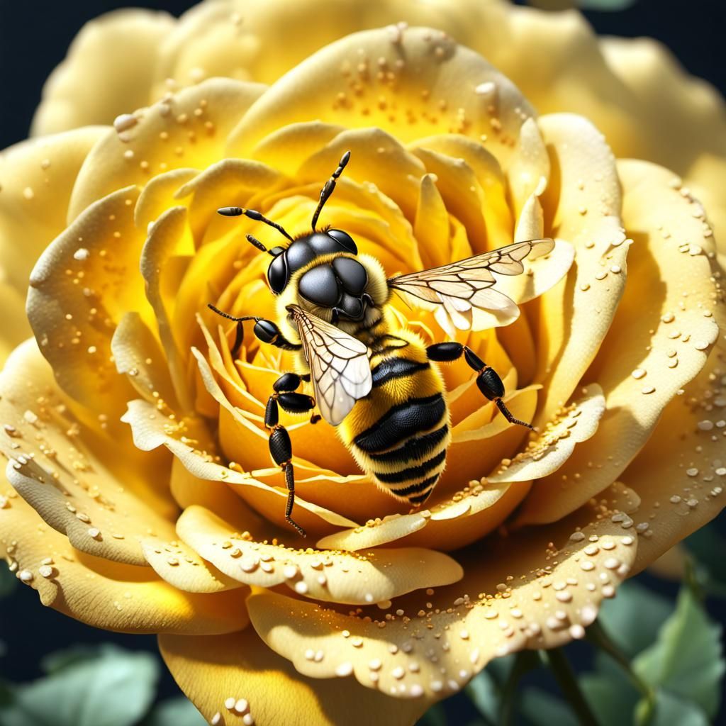 Honeybee on Yellow Rose: 3D Game Cinematic Graphics