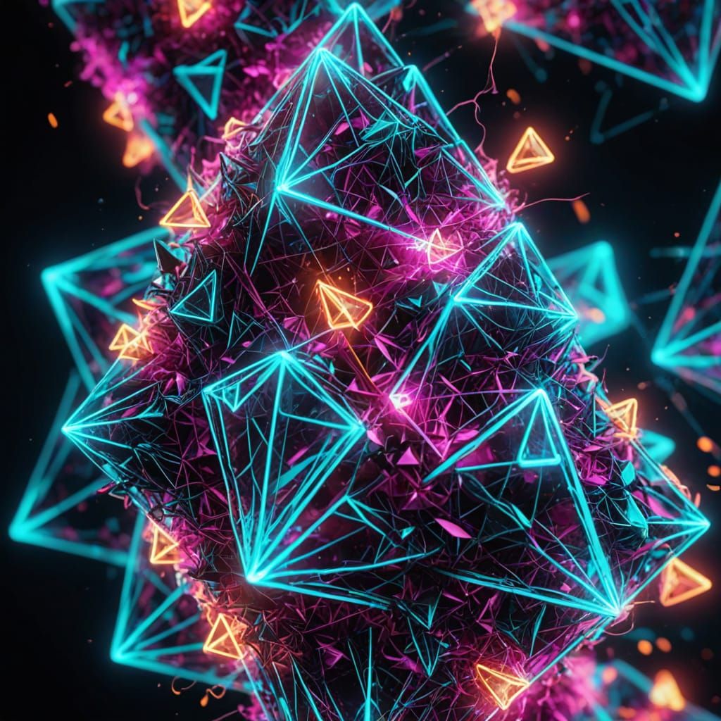 Neon Void: Smoky Wisps in Geometric Harmony