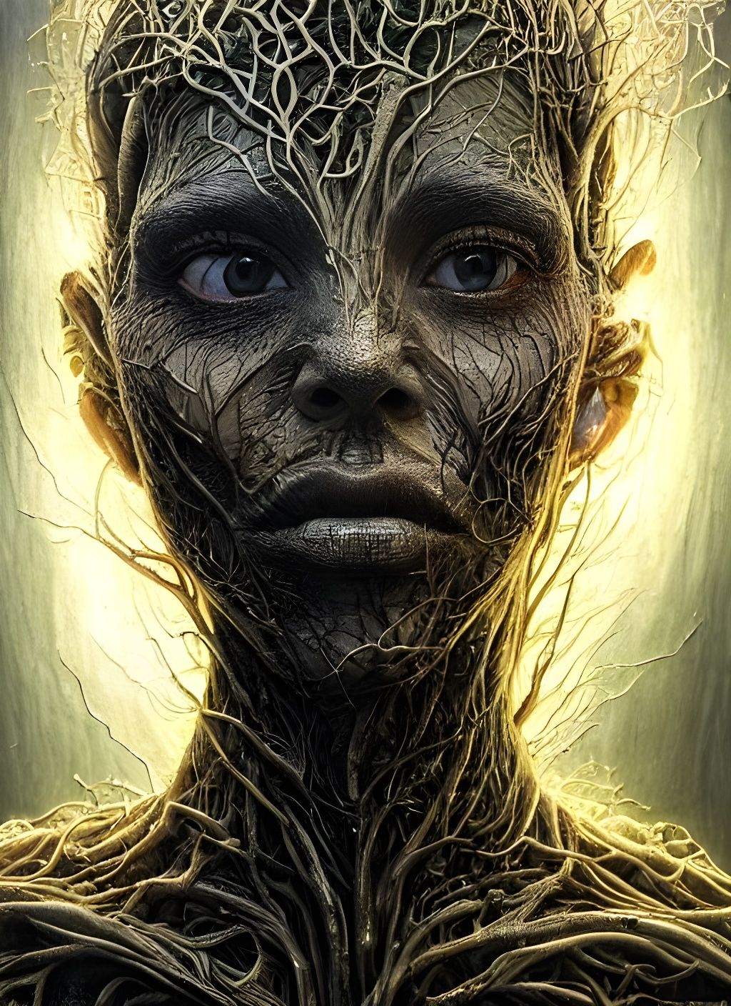 Biomorphic Treebeard with Neon Decals, Digital Art