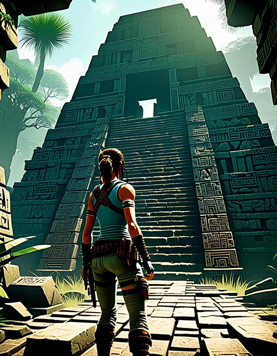 Lara Croft Explores Ancient Aztec Temple in Jungle