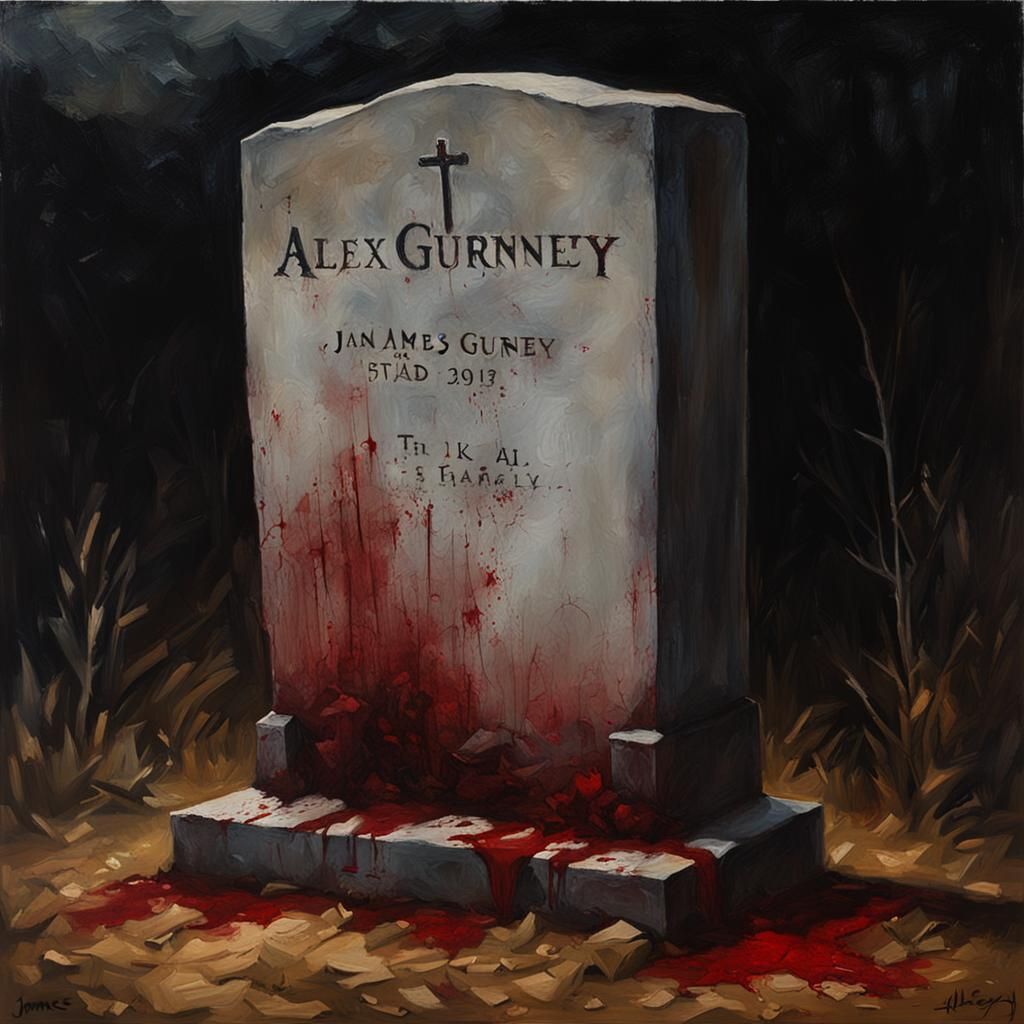 Creepy Tombstone with Blood, Oil Painting