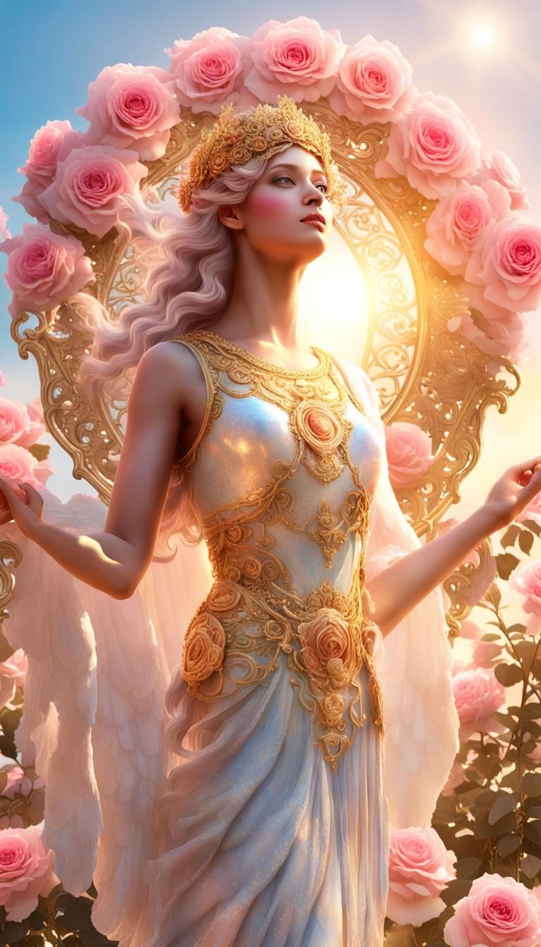Rose Radiance: The Angelic Goddess of Blooms
