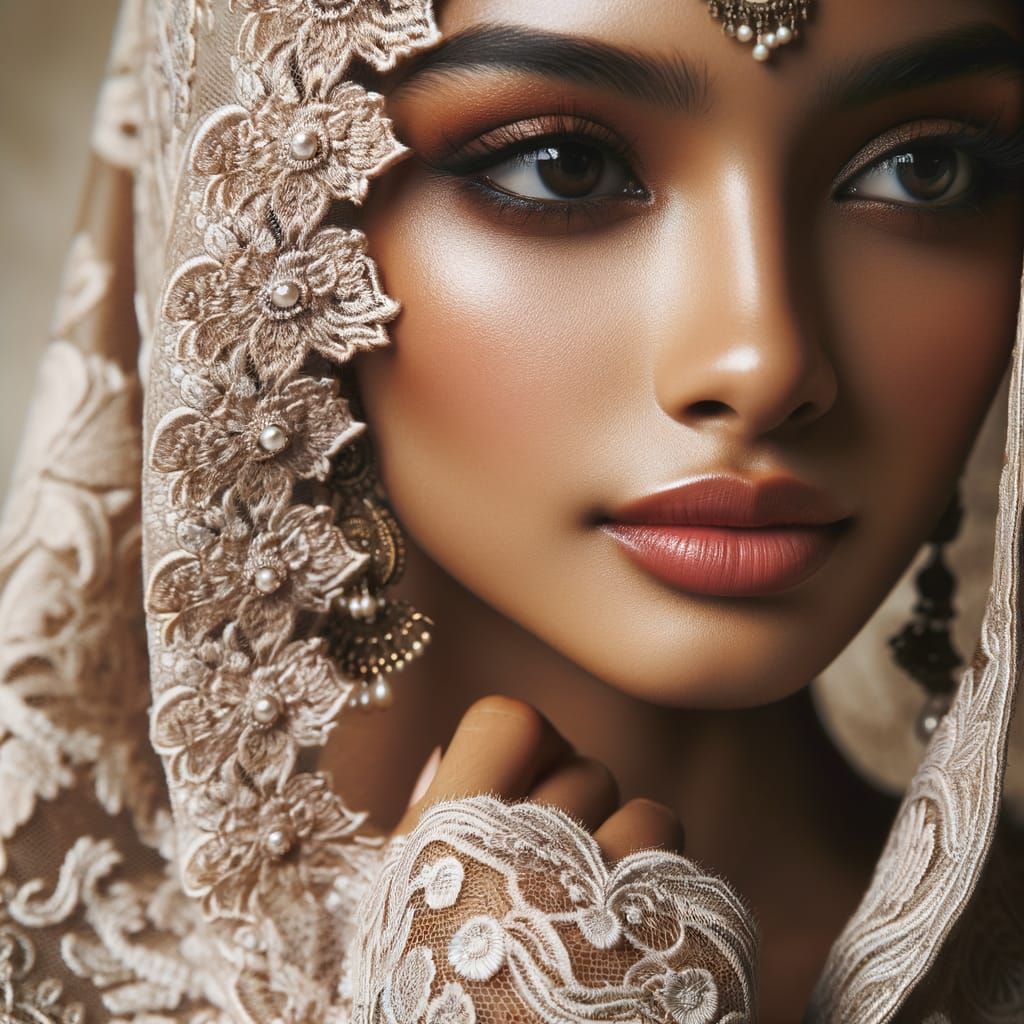 Graceful South Asian Woman in Lace Attire