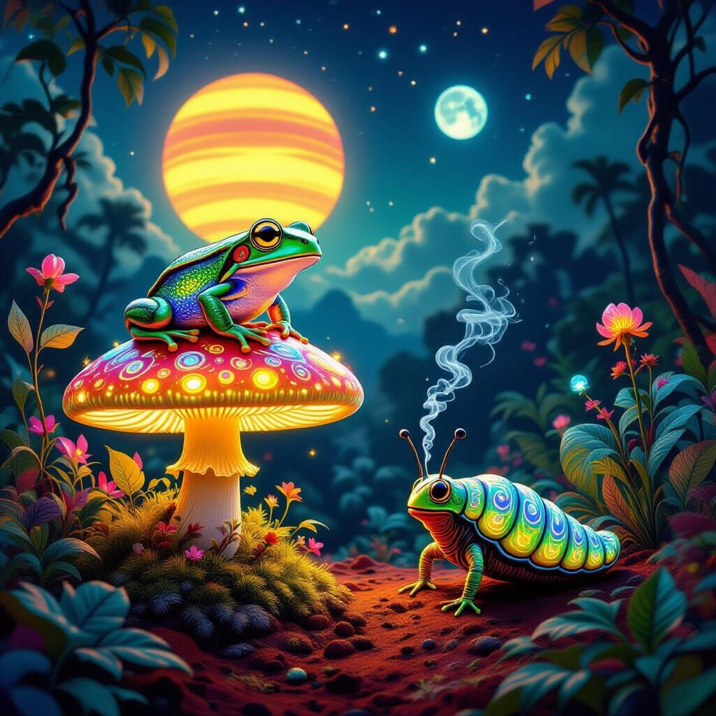 Bioluminescent Frog in a Surreal Alien Landscape