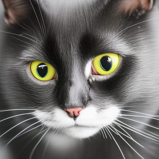 Detailed Portrait of a Black and White Cat
