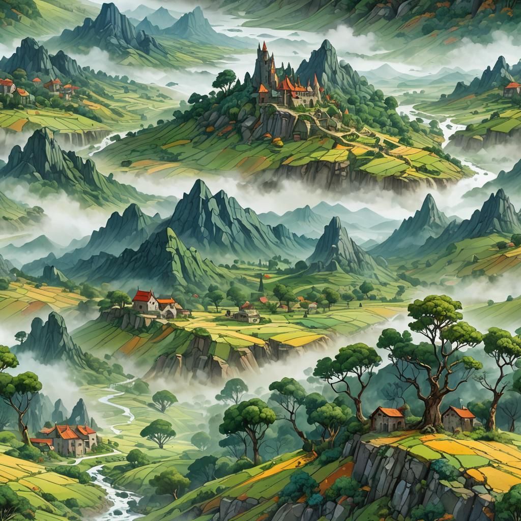 Jeweled Bottle in Dreamlike Fantasy Landscape