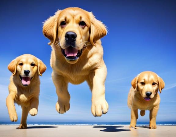 Blown Glass Sculpture of Three Golden Retrievers