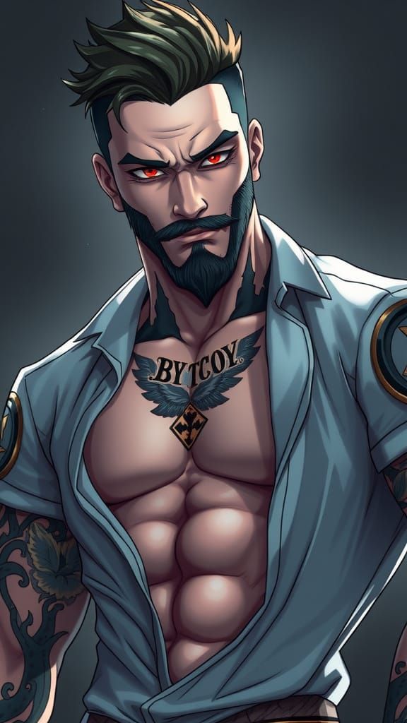 Mysterious Mafia Boss with Chiseled Abs and Intricate Tattoo...