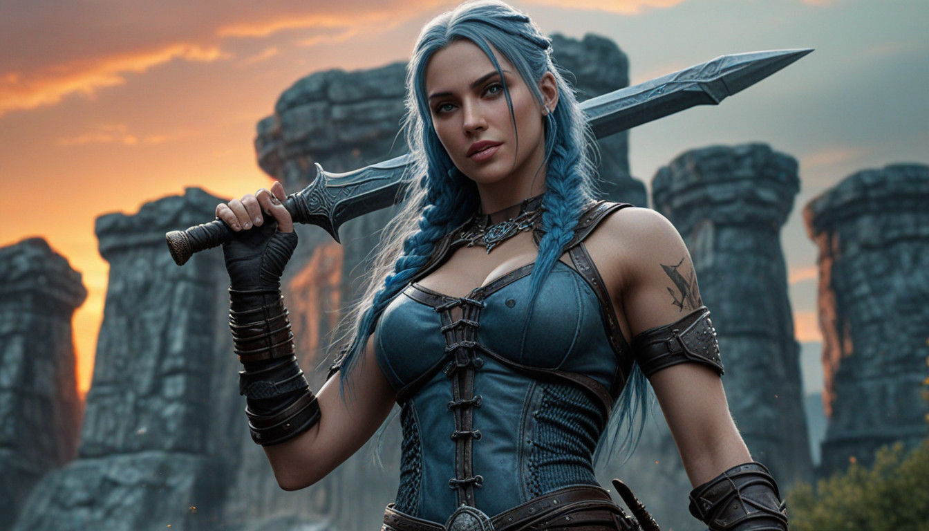 Gothic Warrior Maiden in Medieval Megalith Site