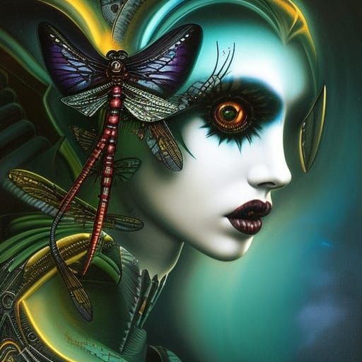 Clockpunk Dragonfly in Dystopian Dark Academia Style