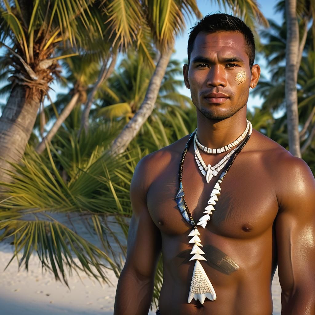Kiribati Man in Traditional Dress at Sunset