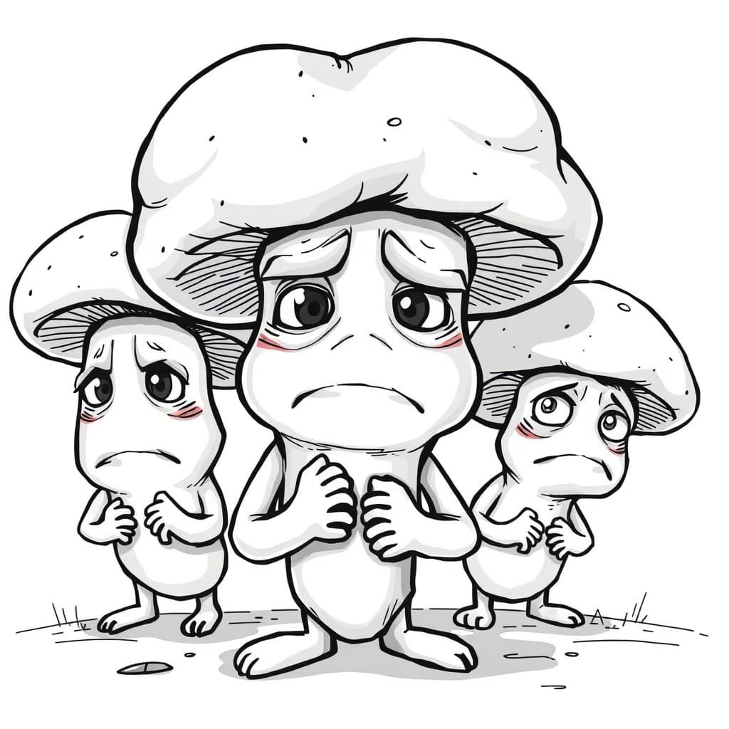 Cartoon Mushrooms Shrugging with Discontent