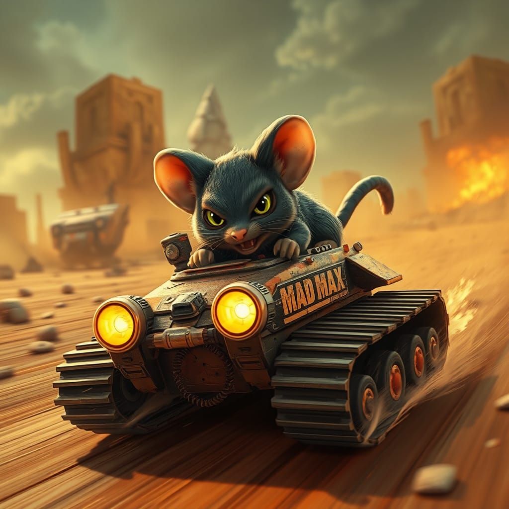 Chibi Mouse in Cat Tank: Mad Max Style
