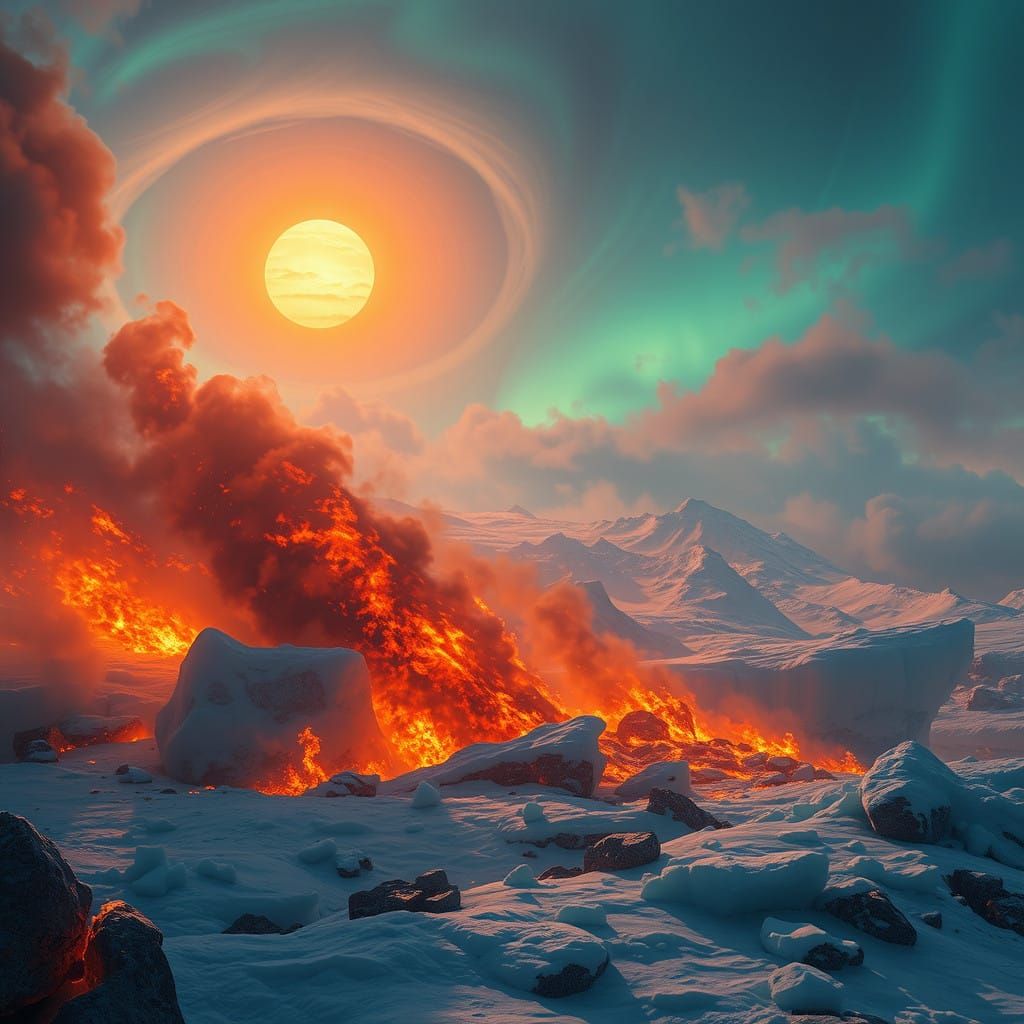 Realistic Fantasy Arctic Inferno at Dusk