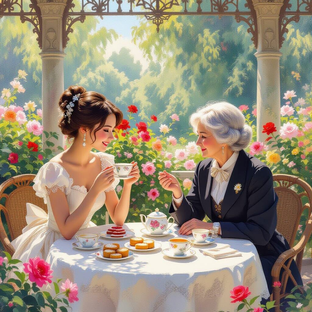 Elegant Afternoon Tea in Pavilion: Impressionist Style